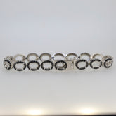 Sterling Silver Semi Mount Tennis Bracelet Setting with Black Spinel, Oval Halo Design, Stainless Steel Tongue, Custom Sizes.